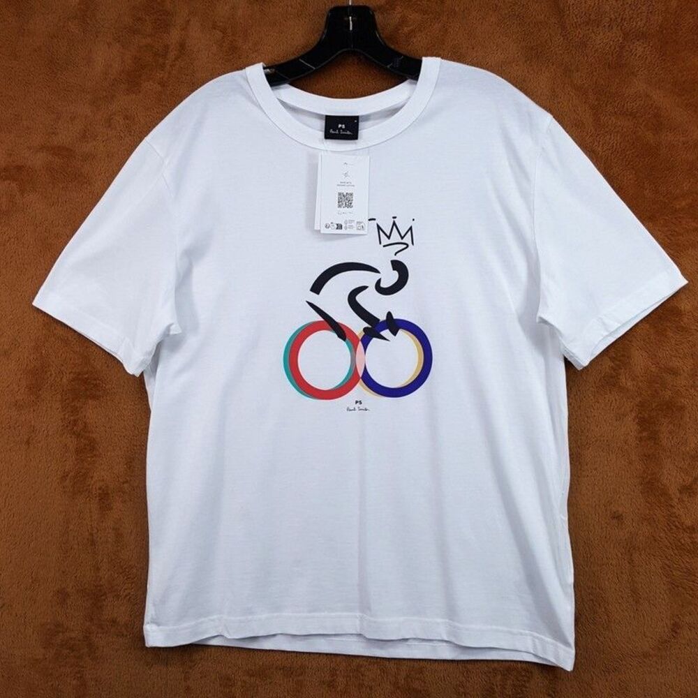 PAUL SMITH Shirt Mens Medium White Pullover Crew Graphic Logo T-Shirt